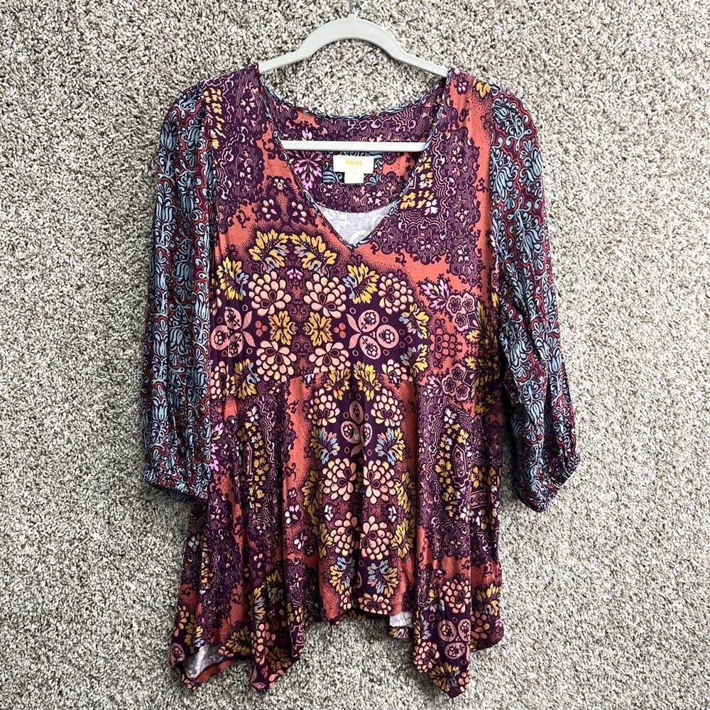 Maeve Top Women’s M Anthropologie Mandala Print Patterned V-Neck Blouse
